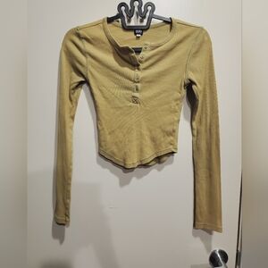 BDG Women's Tan Long Sleeve Henley Top XS